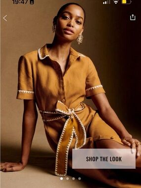 Sézane Raja Dress in Cinnamon with Ecru Embroidery - Size 36 US 4 Small
